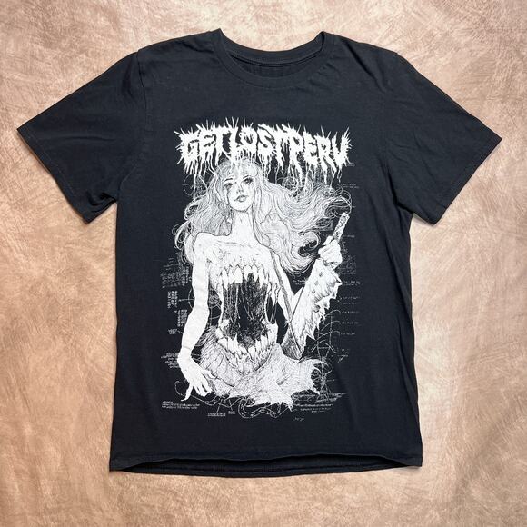 Get Lost Perv Horror Torso Girl Graphic T-Shirt Black White Glow in the Dark - Picture 1 of 6